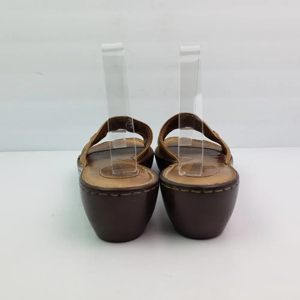 Born Womens Size 10 Brown Leather Slip On Casual Slide Sandals